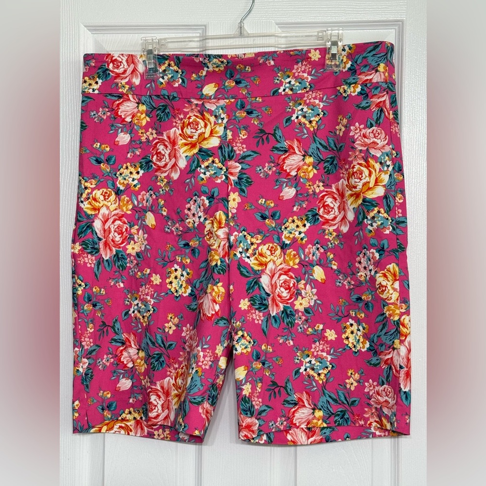 Counterparts Pink and Yellow Floral Bike Shorts Vibrant Floral Design XL